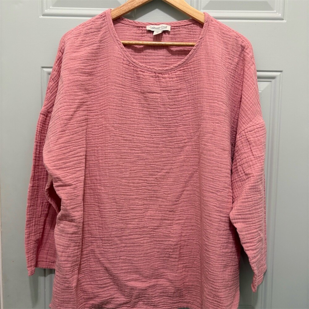 Coldwater Creek Blouse Womens 2XL Pink Textured Tunic Scoop Neck Long